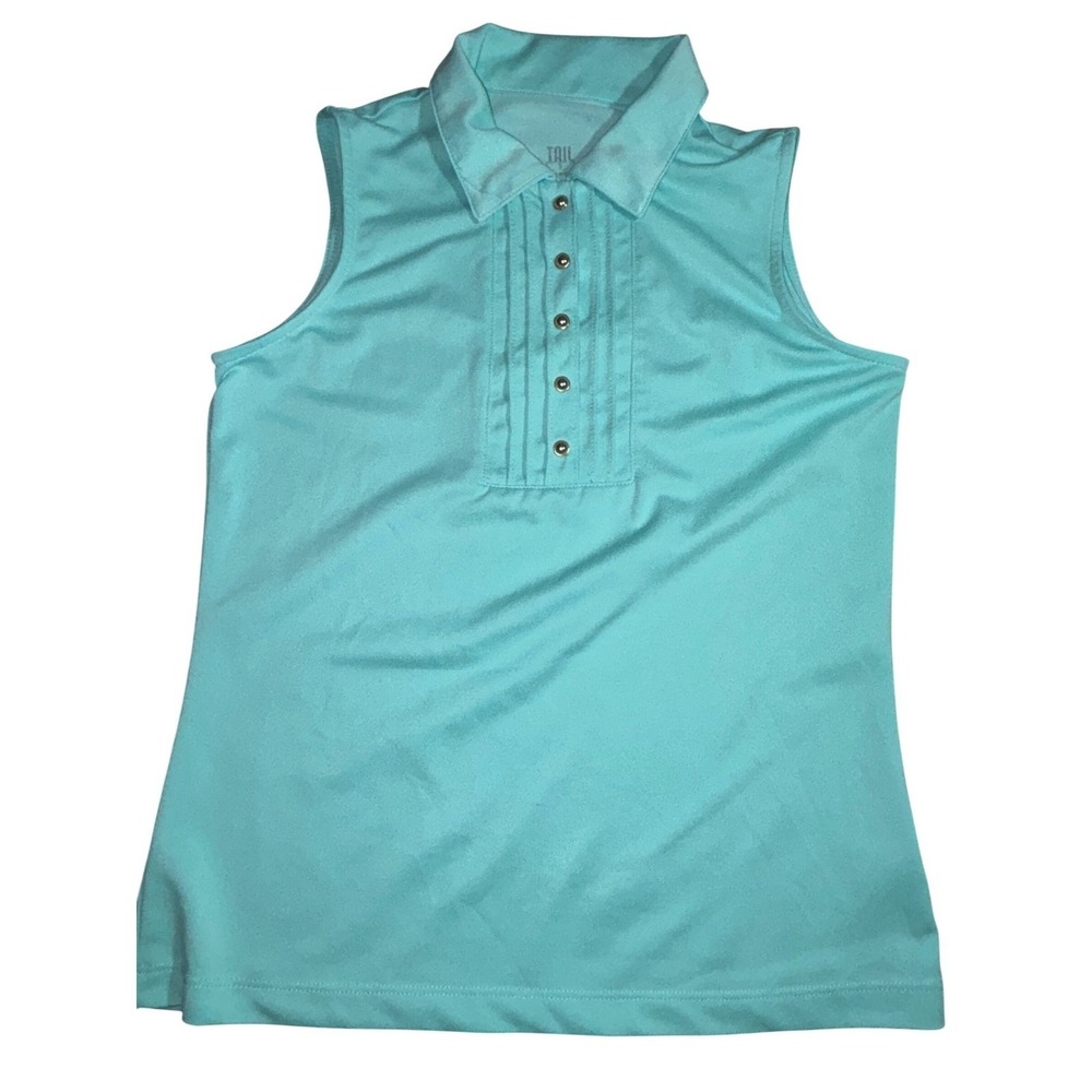 Tail Tech Womens Small‎ Sleeveless Golf Polo Shirt Aqua Blue Snap Front Pleated